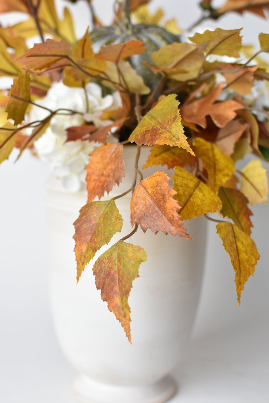 20" White Hydrangea + Oak Leaf + Birch Leaf Fall Drop-In 8F