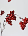 Artificial red berry spray showing clusters spread loose along the wired stem