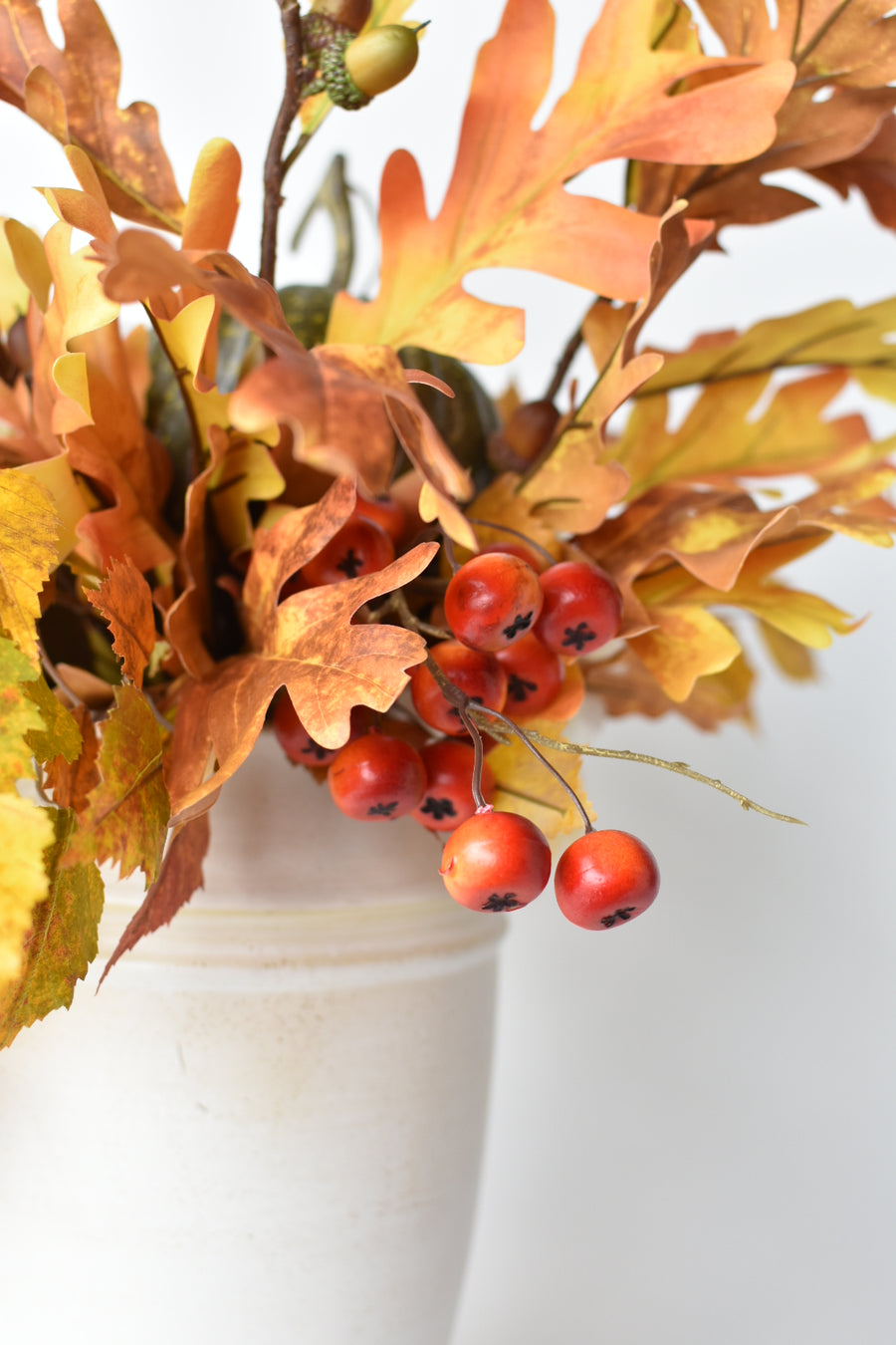 20" White Hydrangea + Oak Leaf + Birch Leaf Fall Drop-In 8F