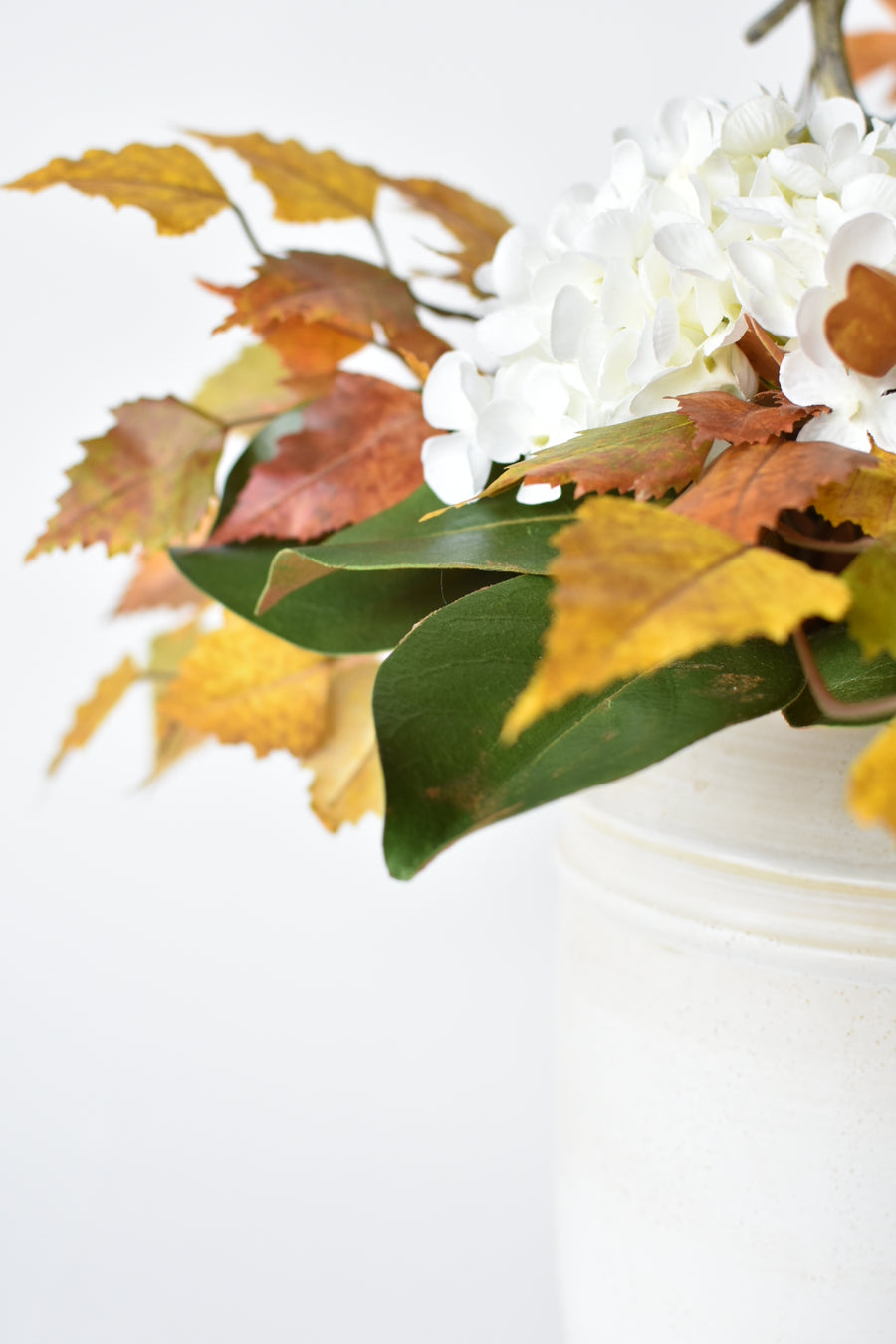 20" White Hydrangea + Oak Leaf + Birch Leaf Fall Drop-In 8F