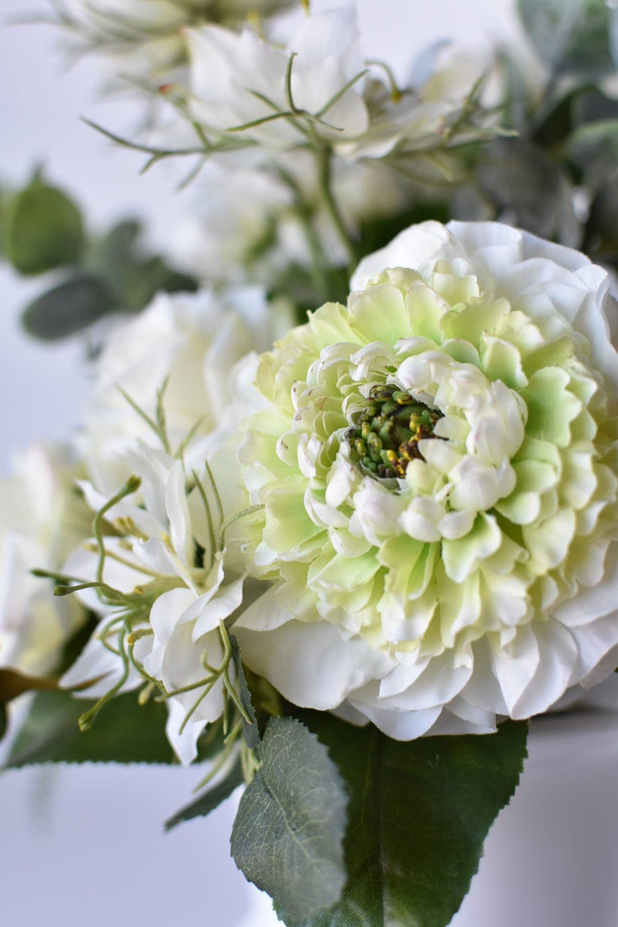 White Hydrangea + Nigella Drop-In Bouquet Arrangement