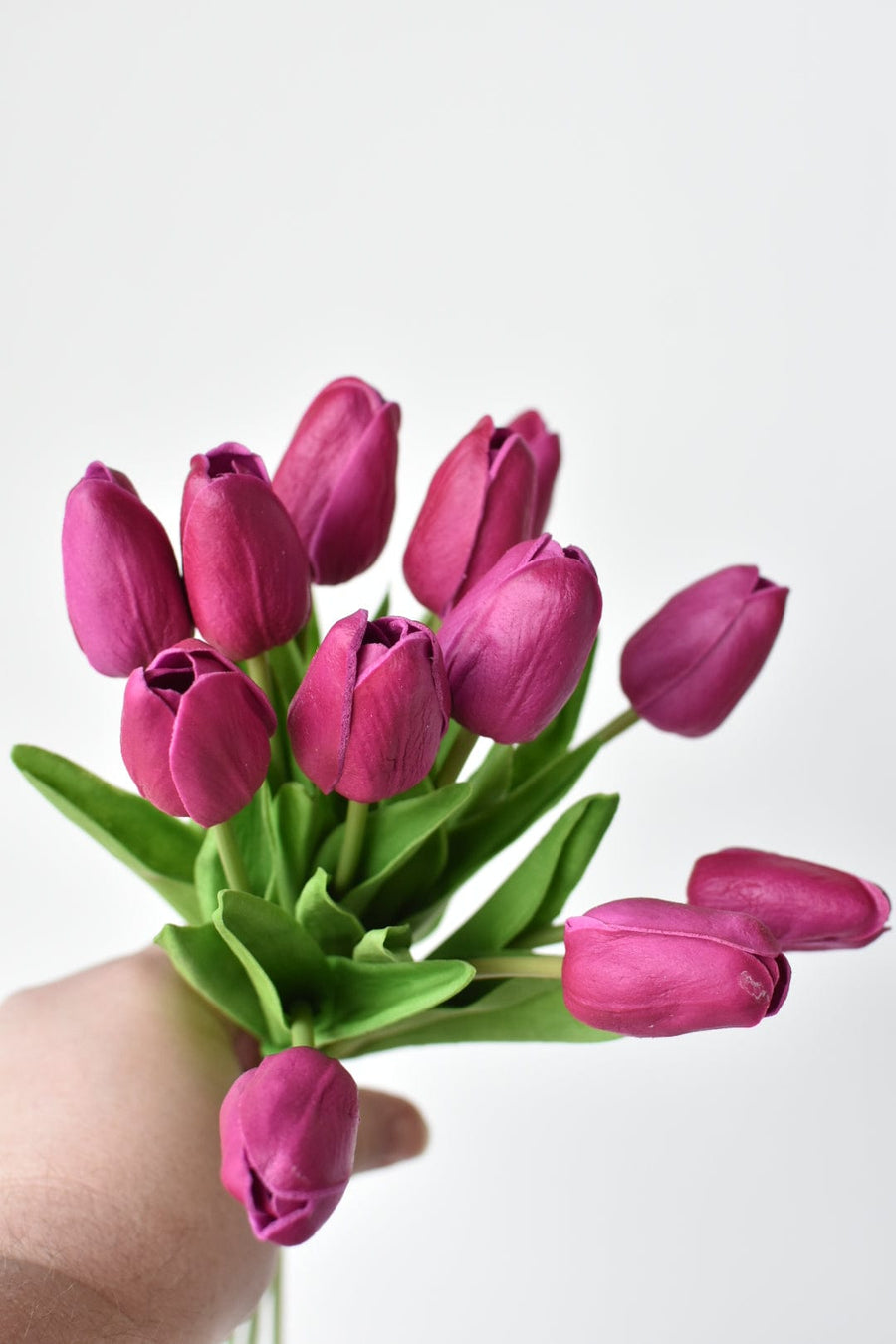13.5" Faux Real Touch Fuchsia Mini Tulip Bundle : 12 Stems