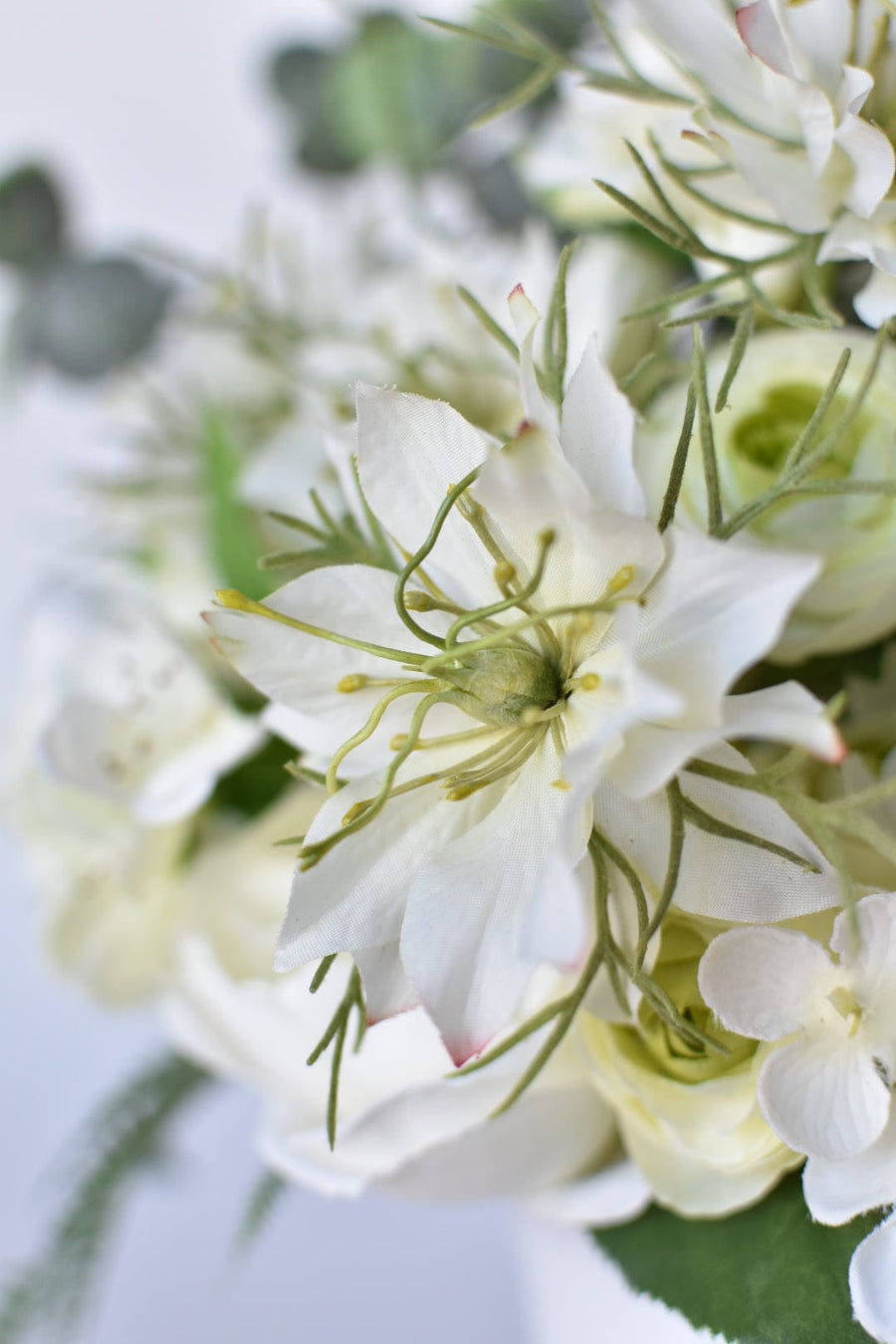 White Hydrangea + Nigella Drop-In Bouquet Arrangement