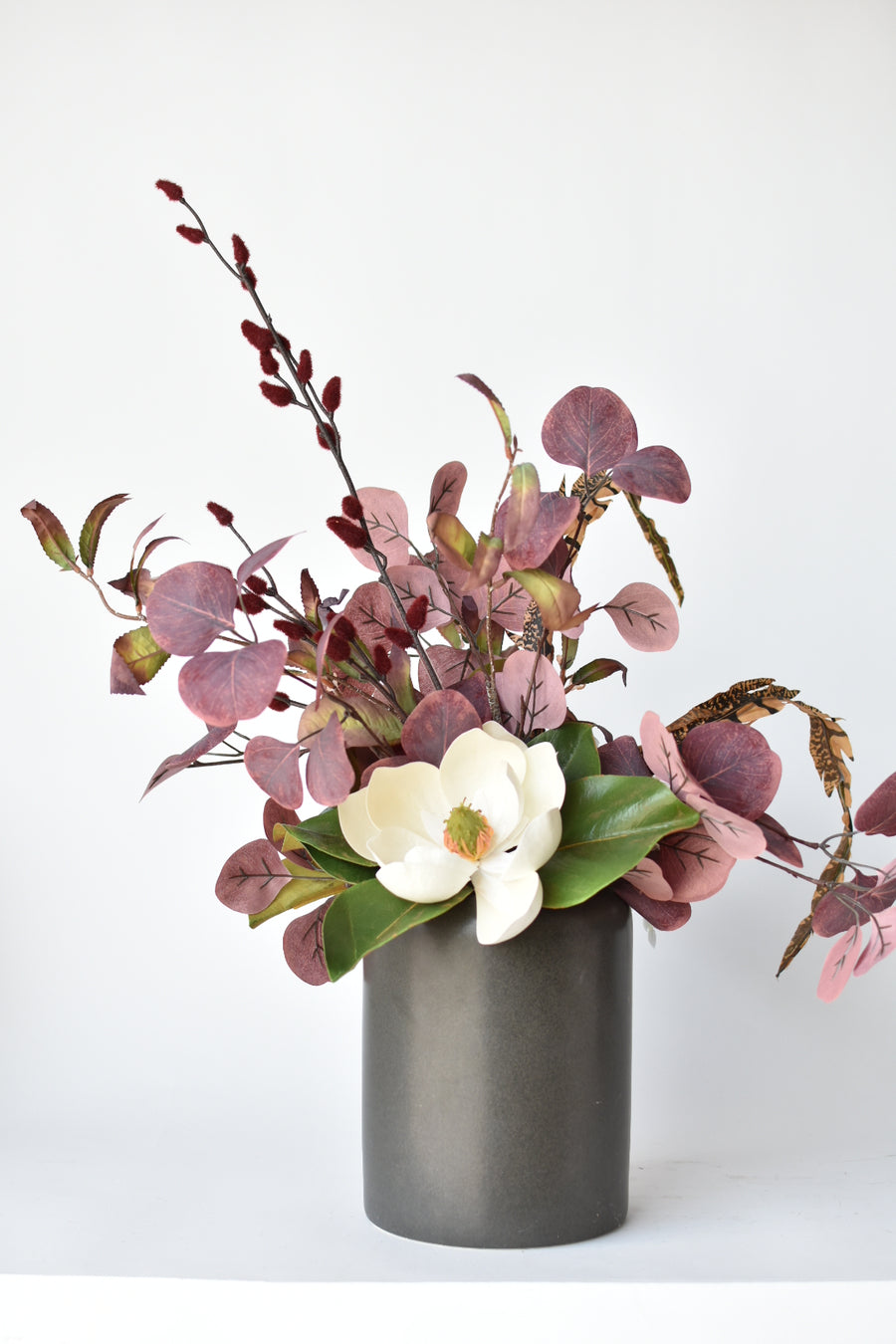 24" Faux Magnolia + Eucalyptus + Pheasant Feather Fall Drop-In Arrangement 10F