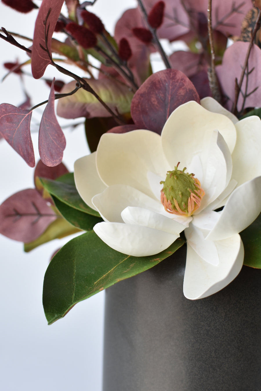 24" Faux Magnolia + Eucalyptus + Pheasant Feather Fall Drop-In Arrangement 10F