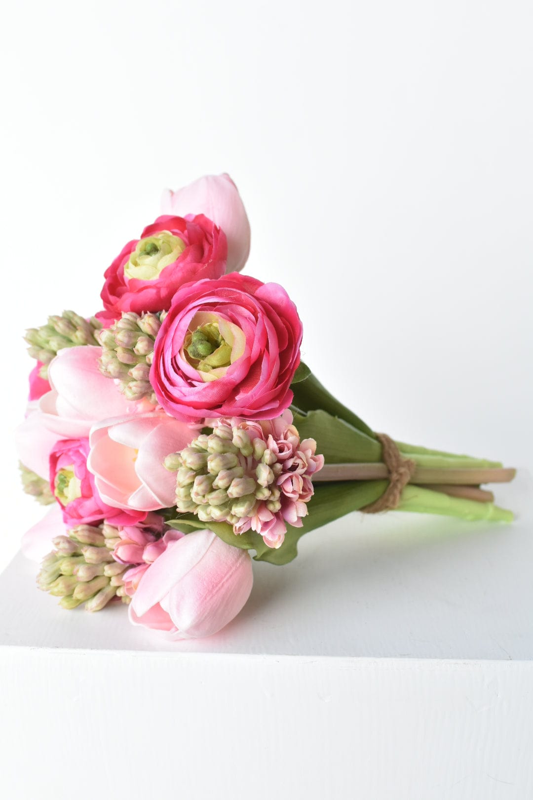 11" Shades of Pink Ranunculus, Hyacinth, and Tulip Bundle
