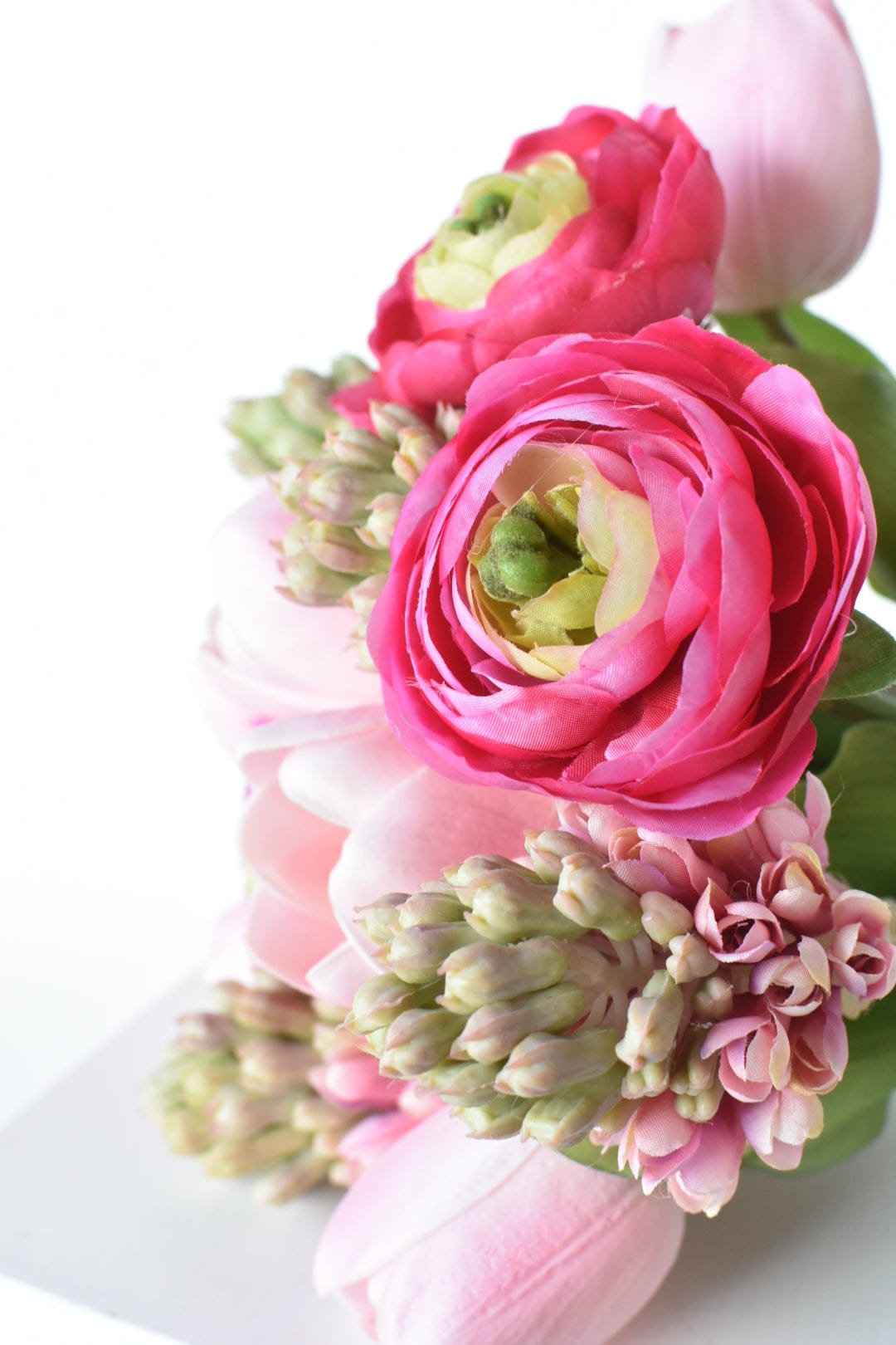 11" Shades of Pink Ranunculus, Hyacinth, and Tulip Bundle