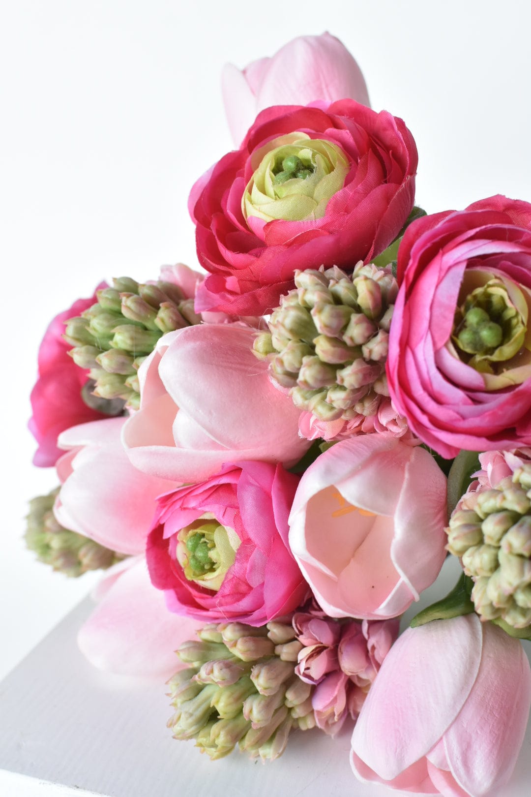11" Shades of Pink Ranunculus, Hyacinth, and Tulip Bundle