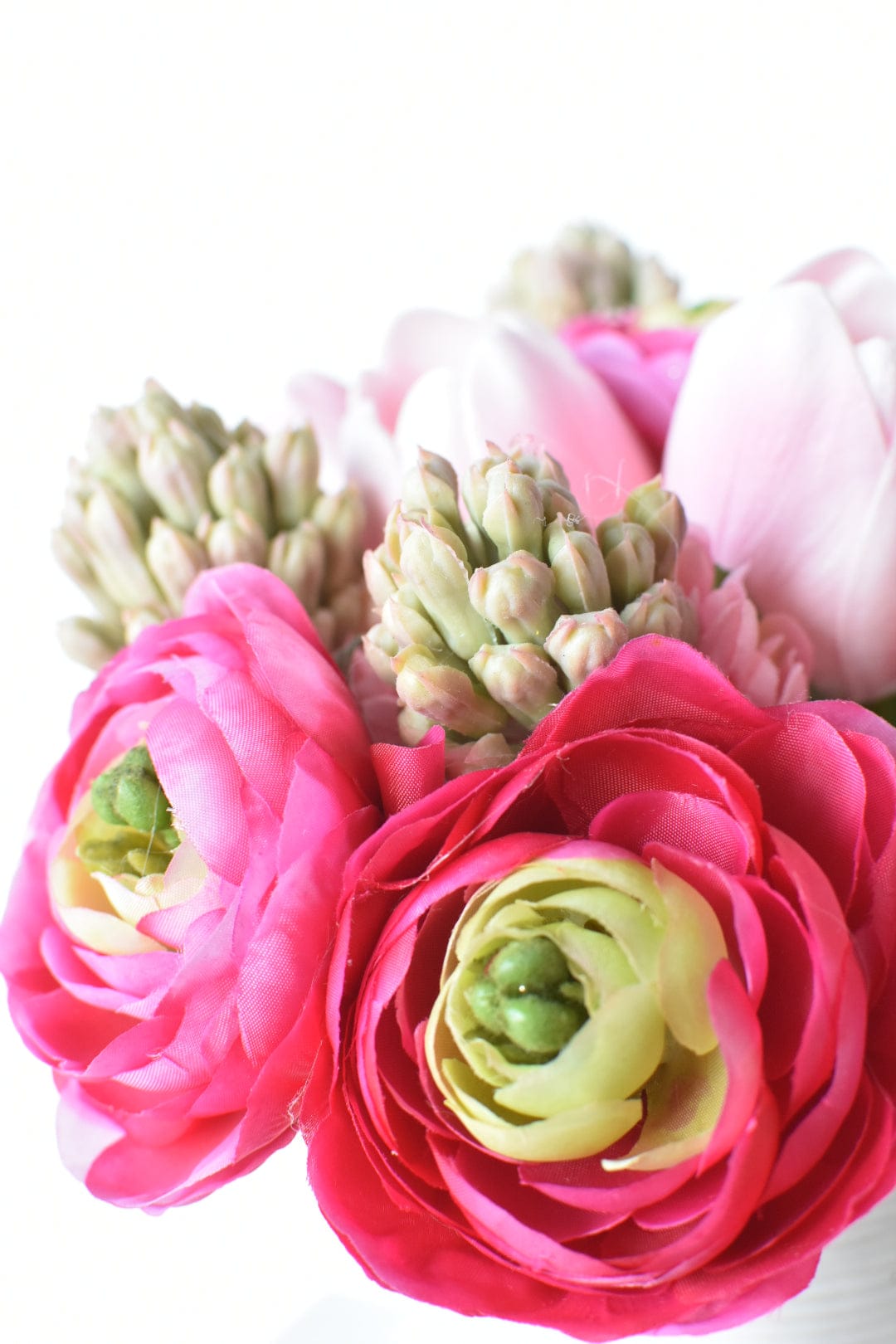 11" Shades of Pink Ranunculus, Hyacinth, and Tulip Bundle