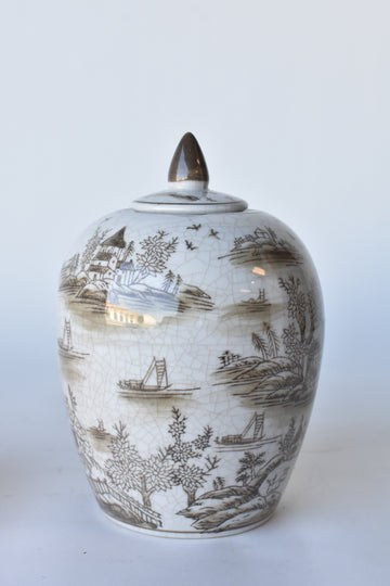 Brown Chinoiserie Lidded Jar