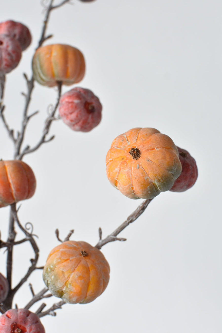 29" Faux White-Washed Pumkins On A Branch: Orange + Red