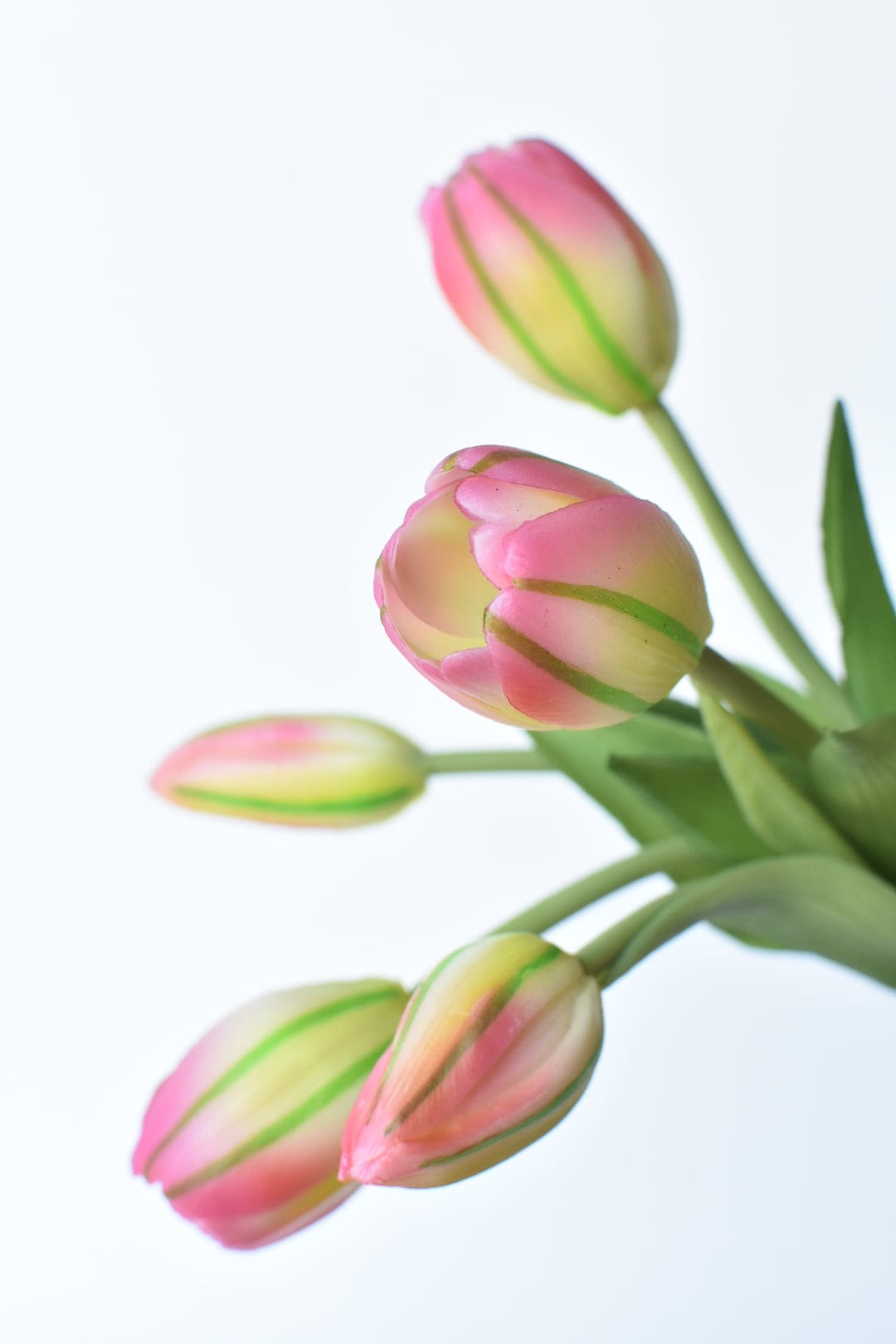 10" Faux Real Touch Pink/Yellow w/Green Stripe Tulip Stem Bundle