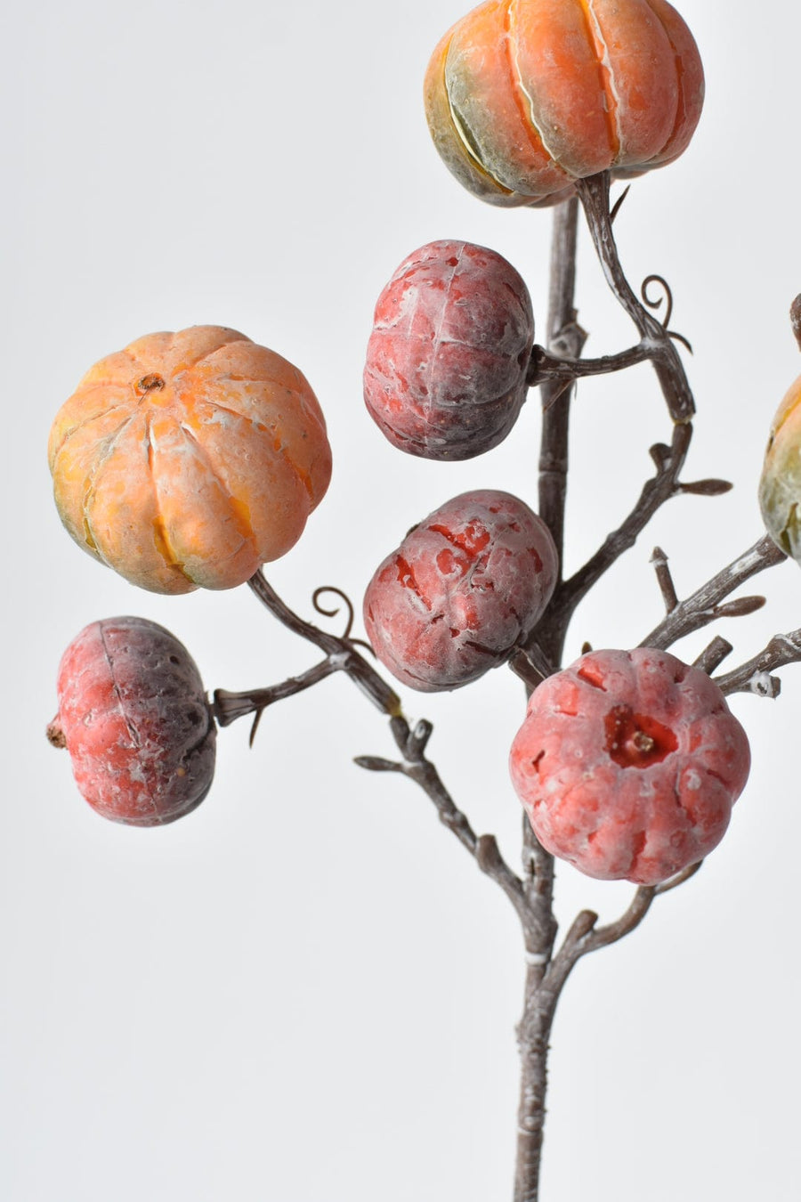 29" Faux White-Washed Pumkins On A Branch: Orange + Red