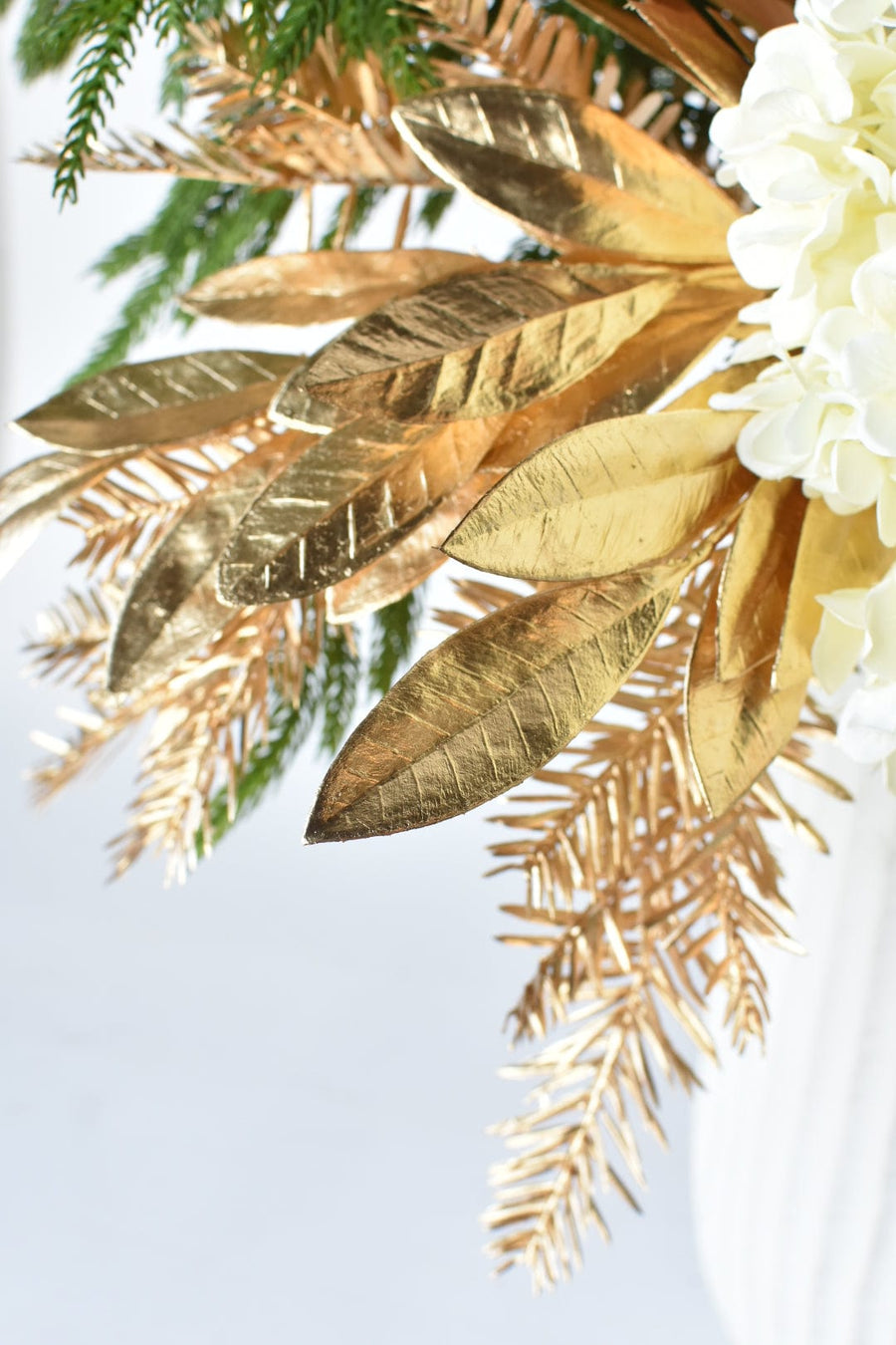 Gold Pine and Bay Leaf White Hydrangea - Curated Bundle