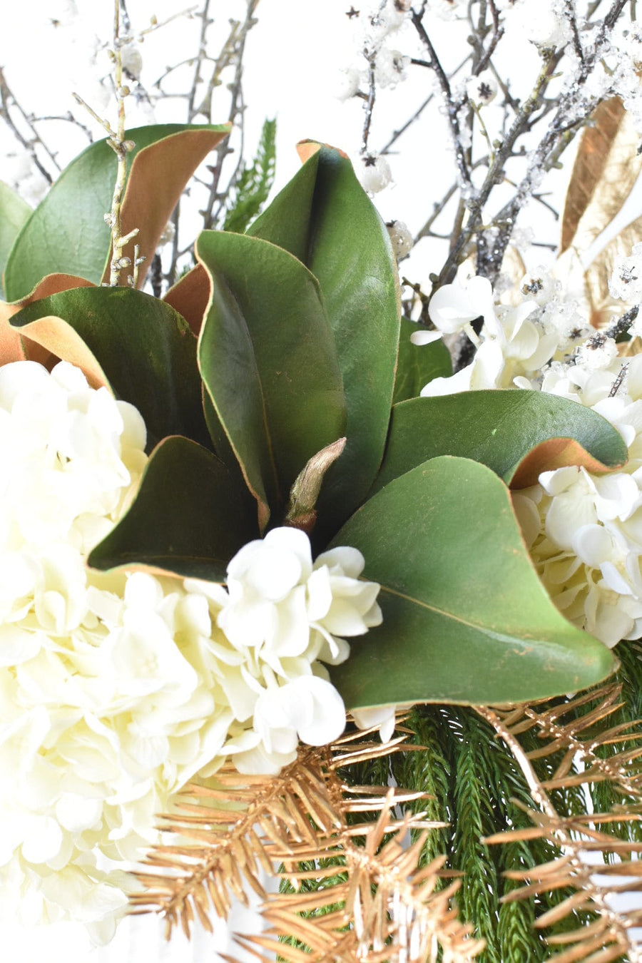 Gold Pine and Bay Leaf White Hydrangea - Curated Bundle