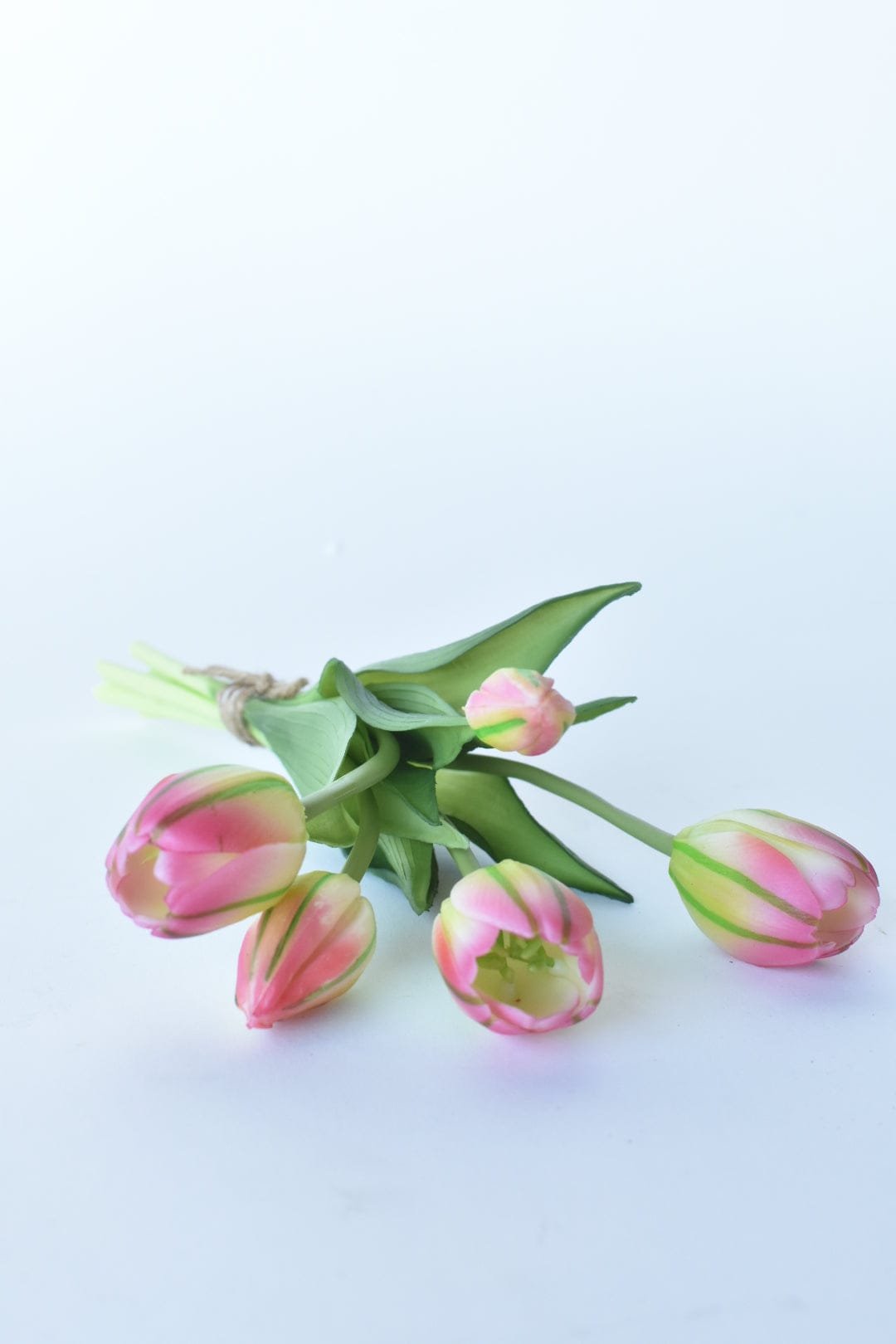 10" Faux Real Touch Pink/Yellow w/Green Stripe Tulip Stem Bundle