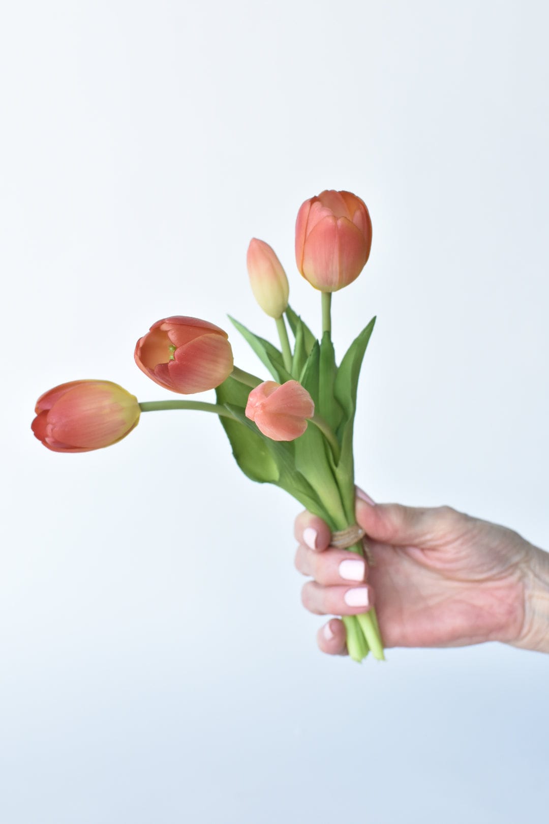 10" Faux Real Touch Peach/Coral Tulip Stem Bundle