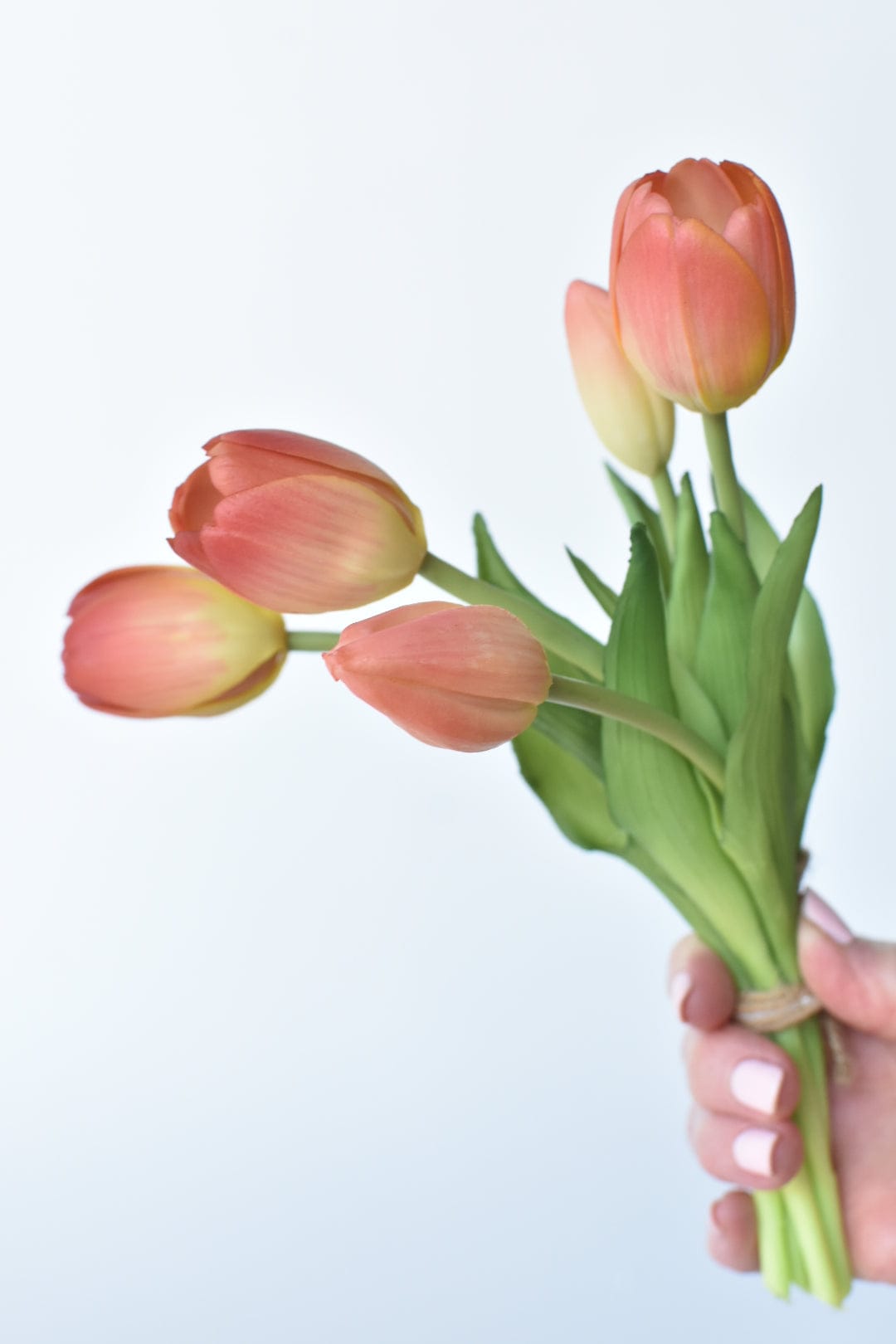10" Faux Real Touch Peach/Coral Tulip Stem Bundle