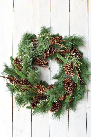 30" Faux Mixed PIne, Juniper, and Pinecone Wreath