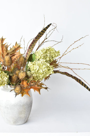 Green Cone Hydrangea with Brown Faux Feather - Curated Bundle