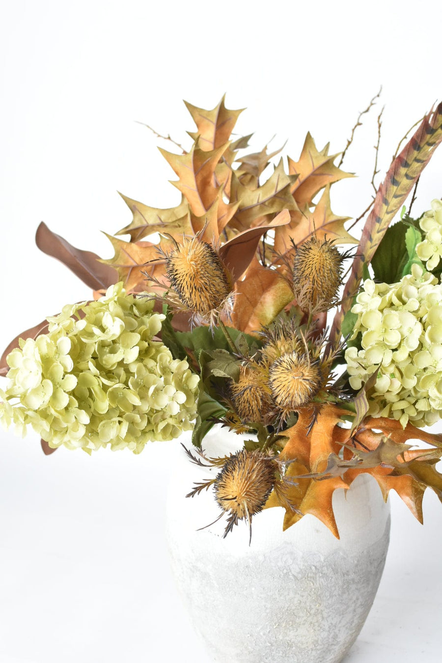 Green Cone Hydrangea with Brown Faux Feather - Curated Bundle