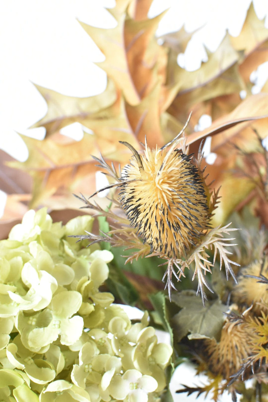 Green Cone Hydrangea with Brown Faux Feather - Curated Bundle