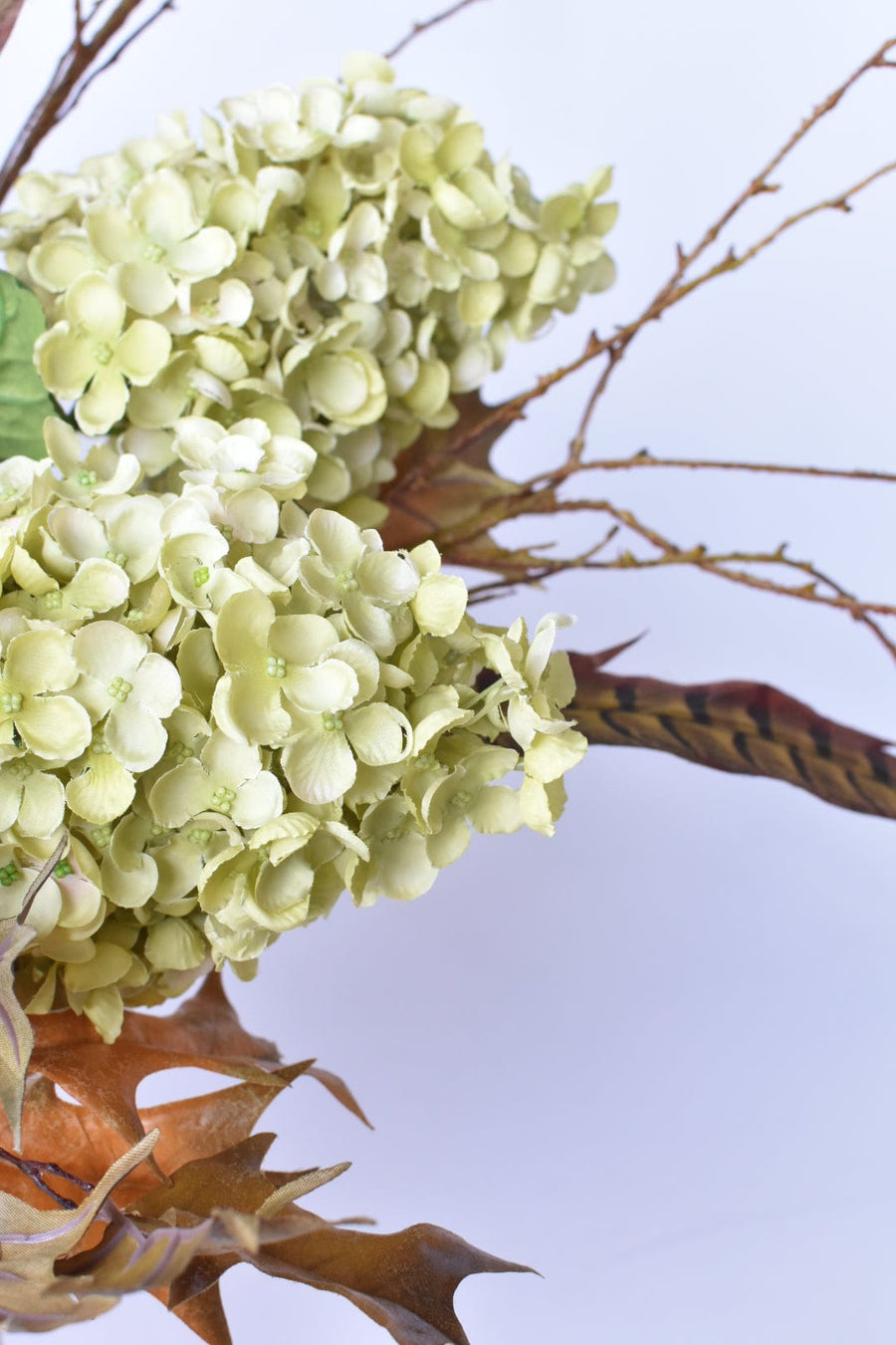 Green Cone Hydrangea with Brown Faux Feather - Curated Bundle