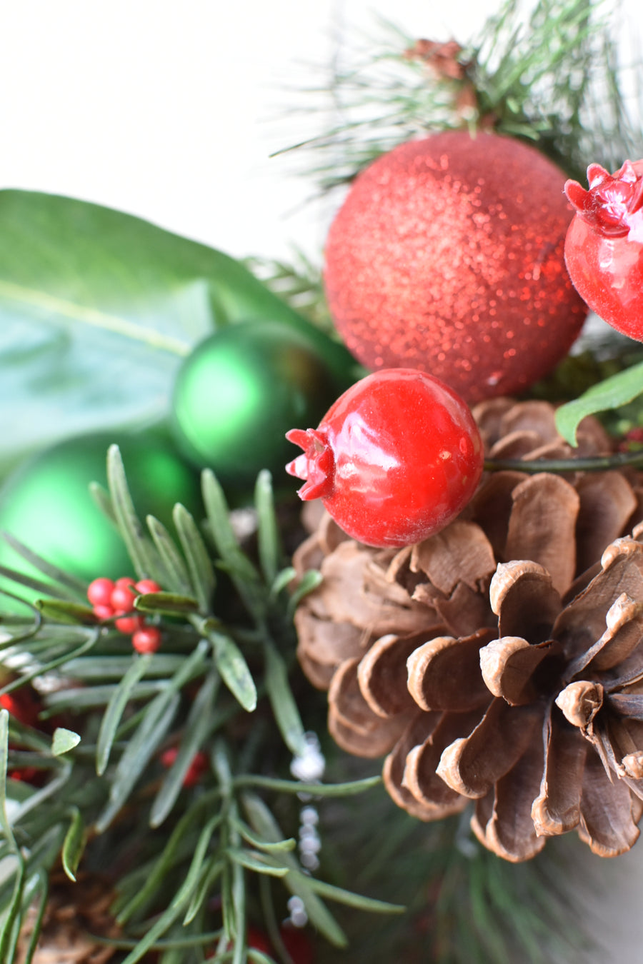 28" Faux Mixed Pine and Holly with Ornaments Wreath