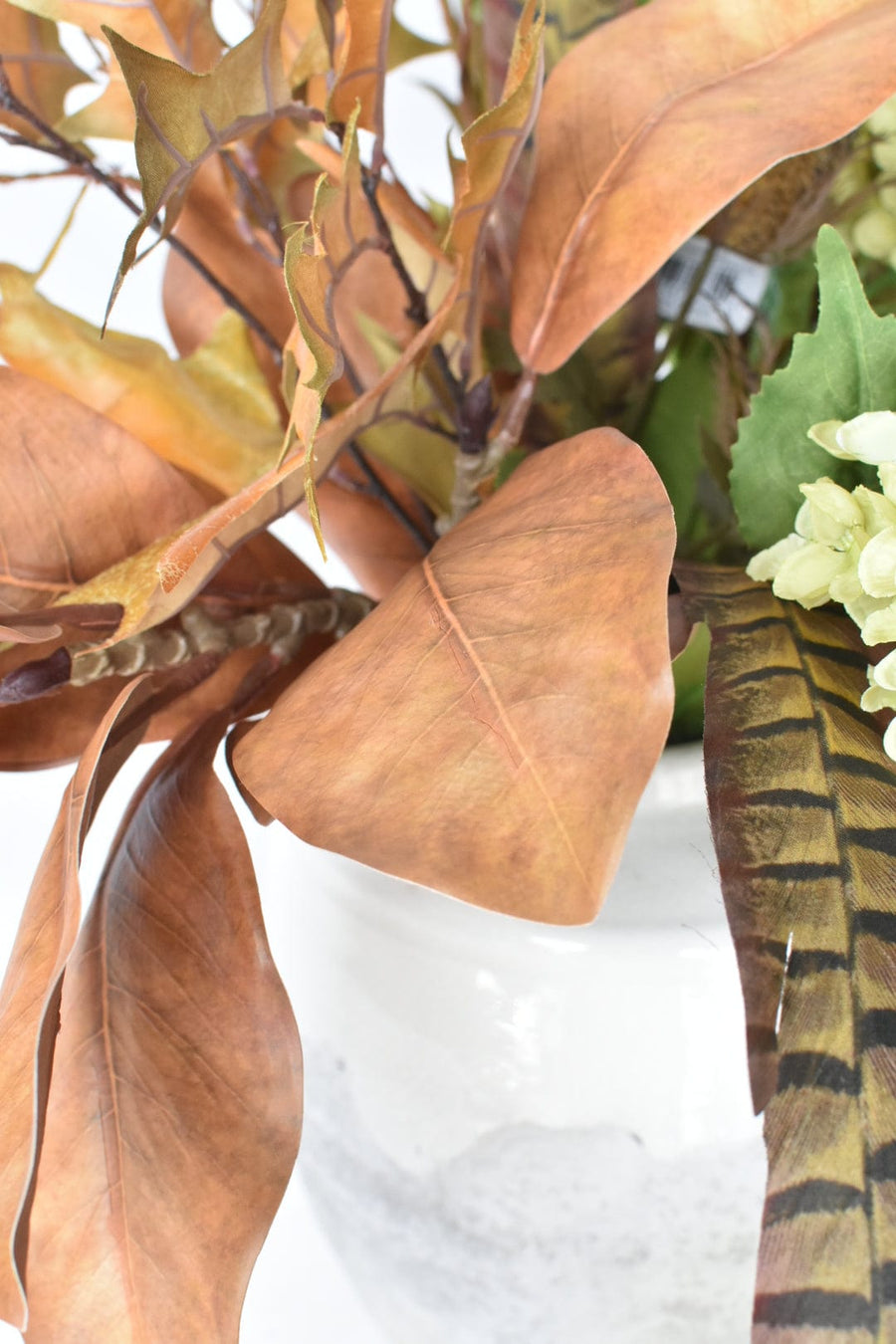 Green Cone Hydrangea with Brown Faux Feather - Curated Bundle