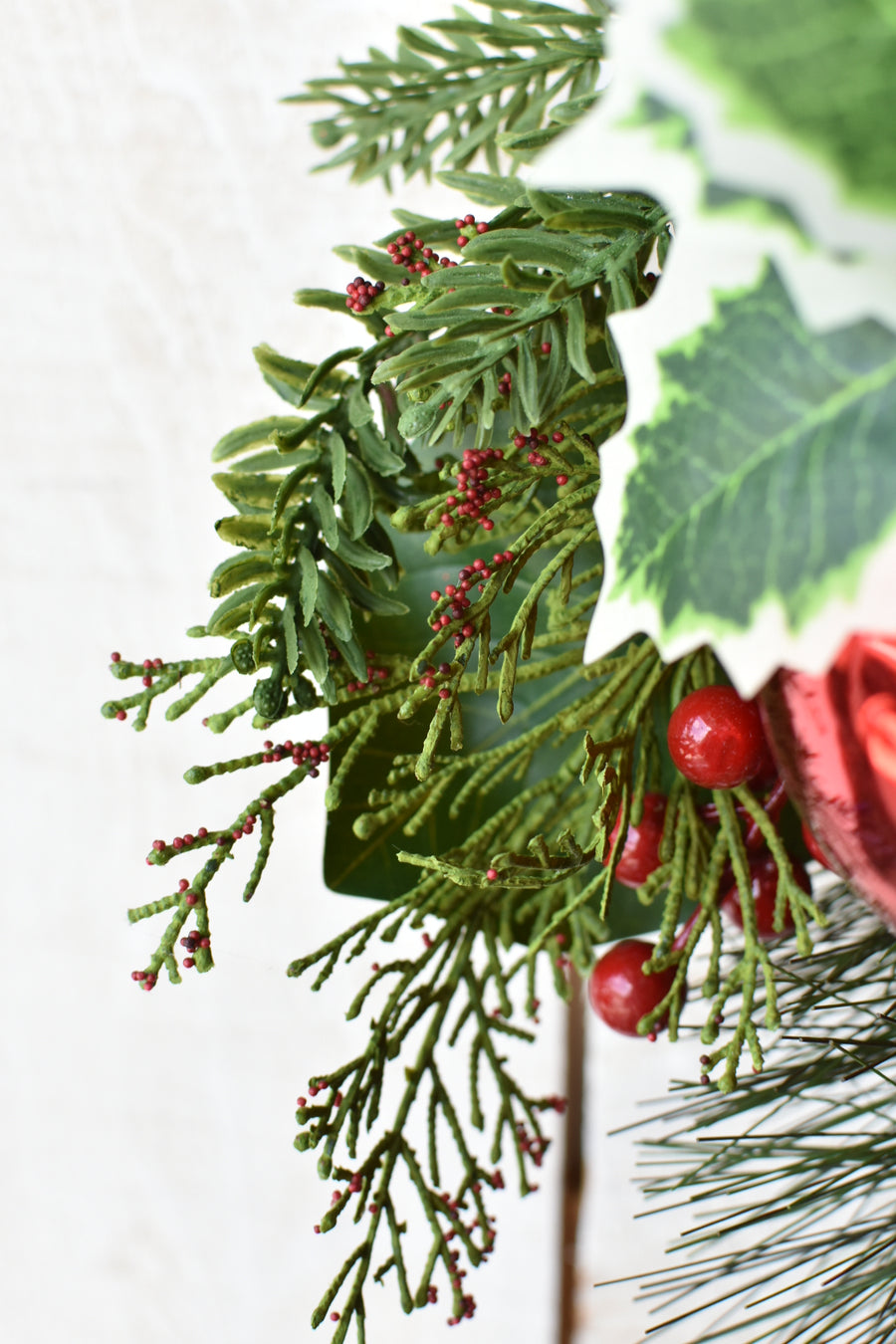 28" Faux Mixed Pine and Holly with Ornaments Wreath