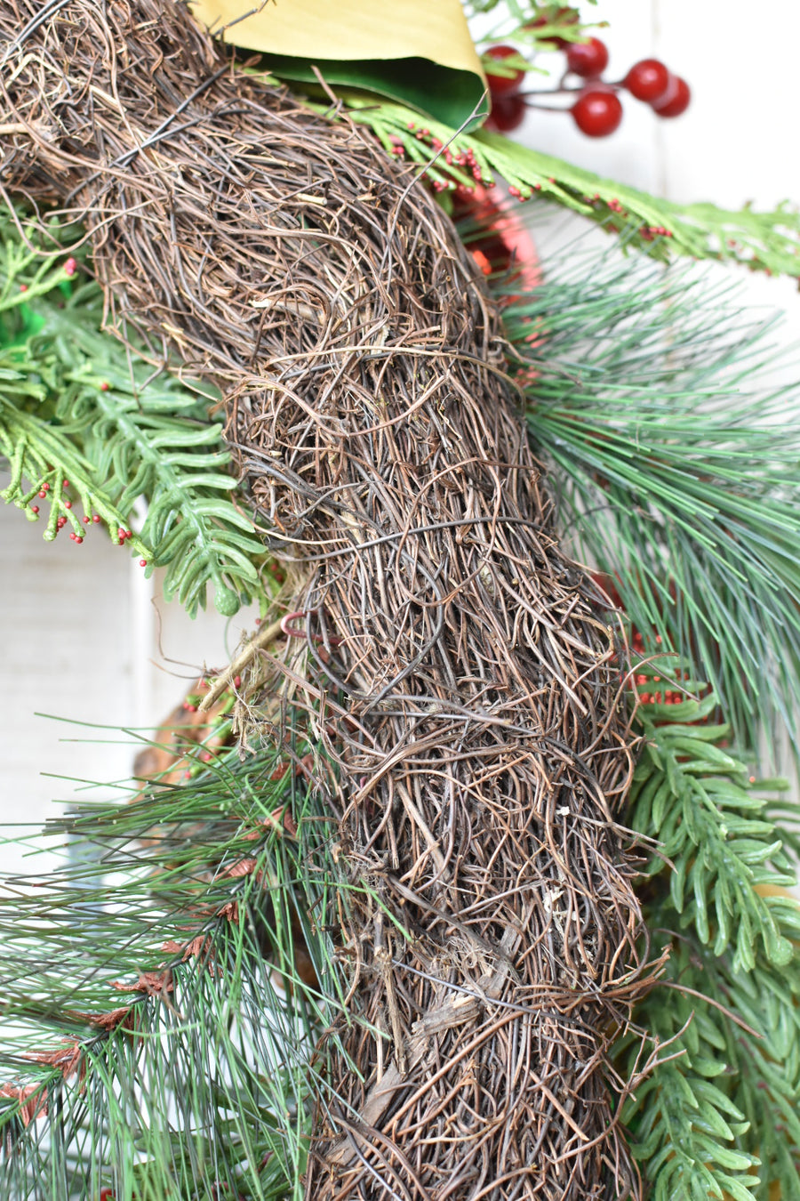 28" Faux Mixed Pine and Holly with Ornaments Wreath