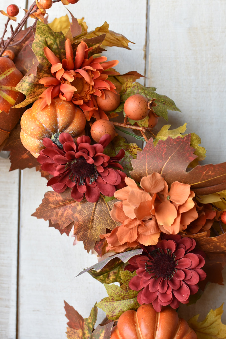 25" Faux Hydrangea + Pumpkin Fall Wreath