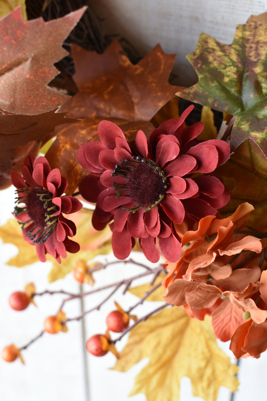 25" Faux Hydrangea + Pumpkin Fall Wreath