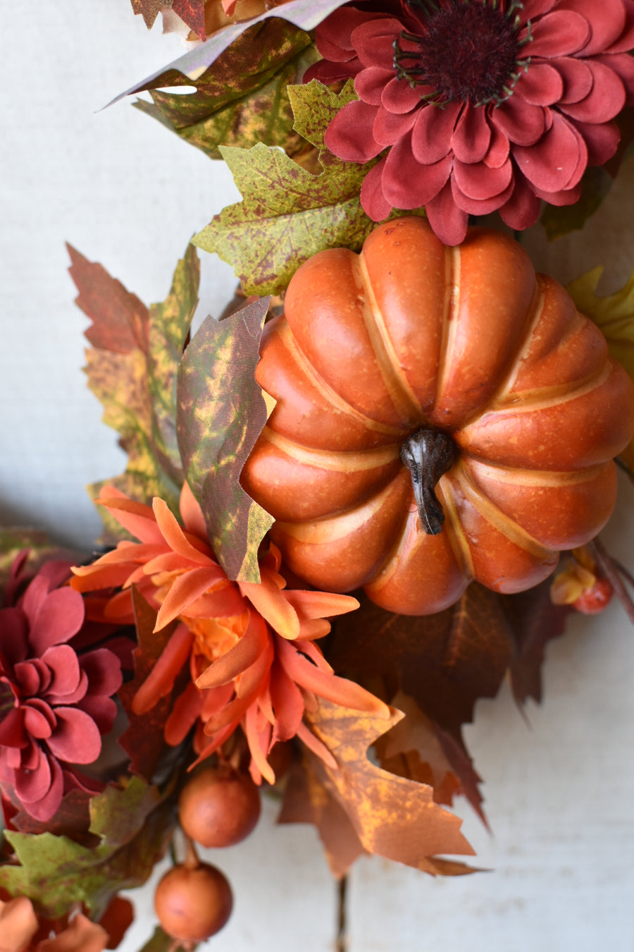 25" Faux Hydrangea + Pumpkin Fall Wreath