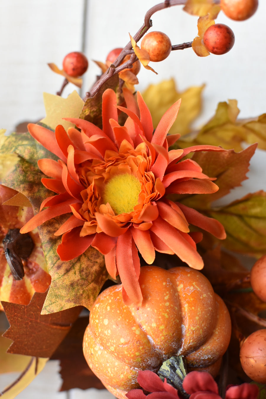 25" Faux Hydrangea + Pumpkin Fall Wreath