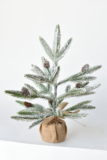 16" Faux Snowy Tree w/Burlap Bottom