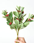 Variegated faux holly leaves with a waxy finish and clustered red berries