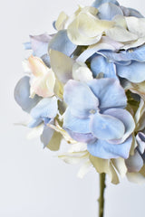 21-inch faux hydrangea stem with an antique cream, lavender, and light blue head