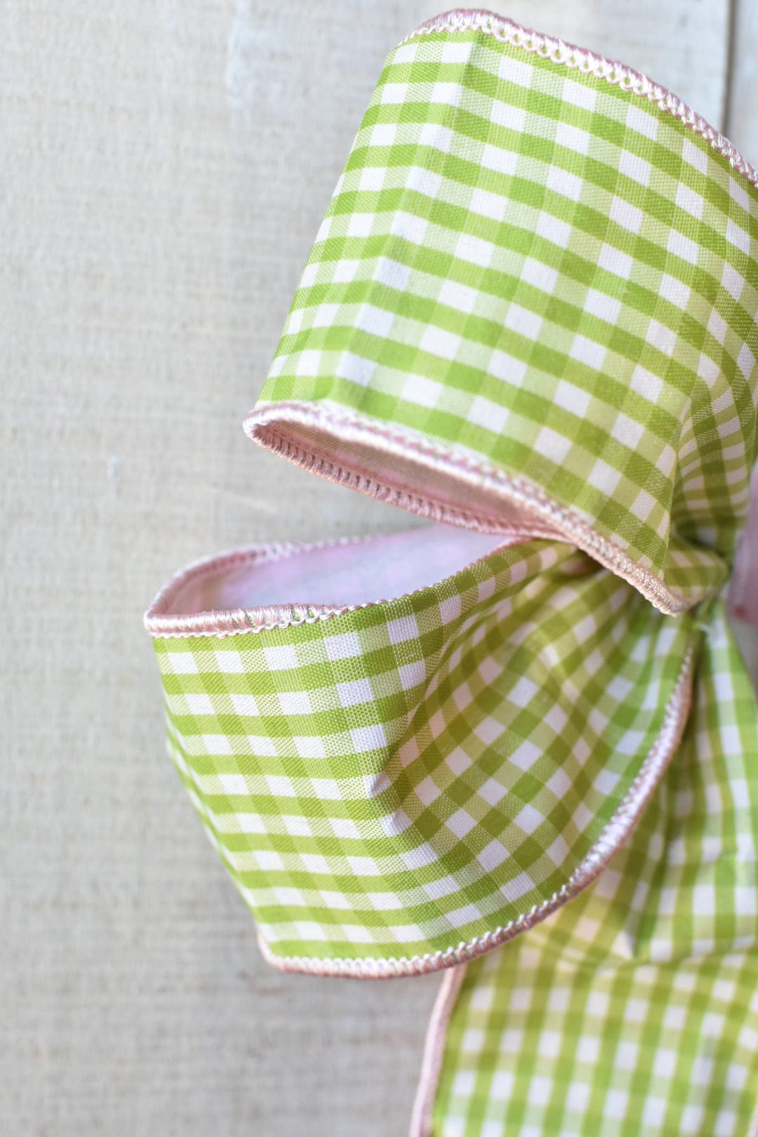 Premade Green Gingham and Pink Bow