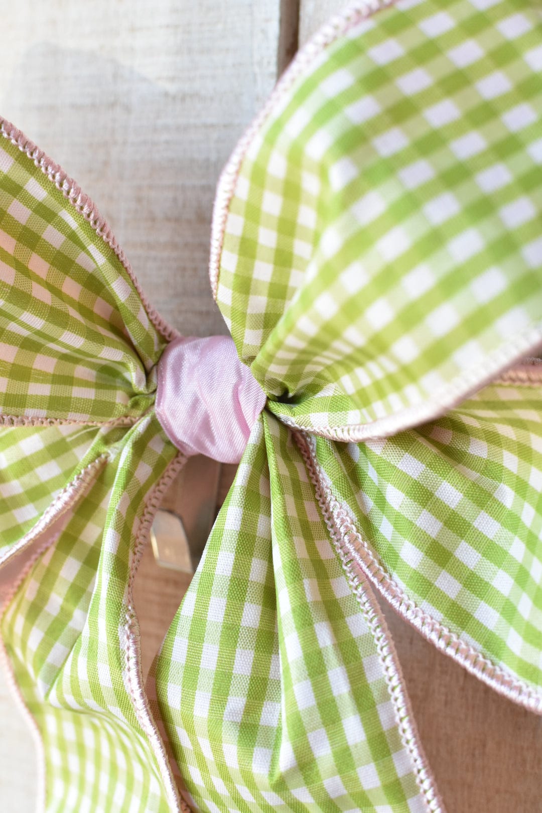 Premade Green Gingham and Pink Bow