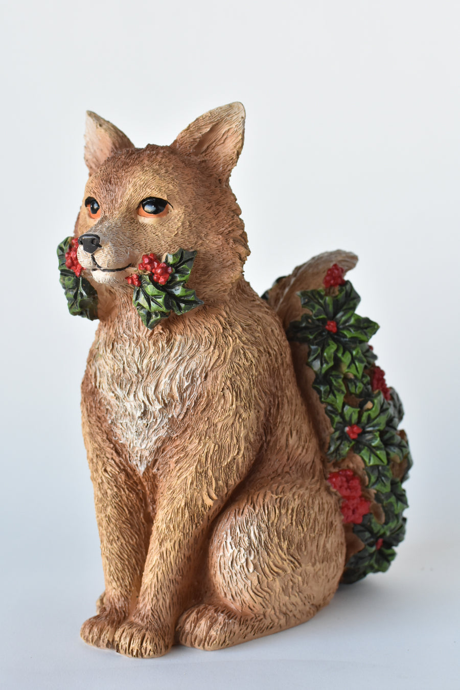 9" Fox with Holly Resin Figure