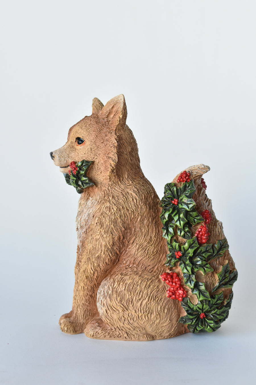 9" Fox with Holly Resin Figure