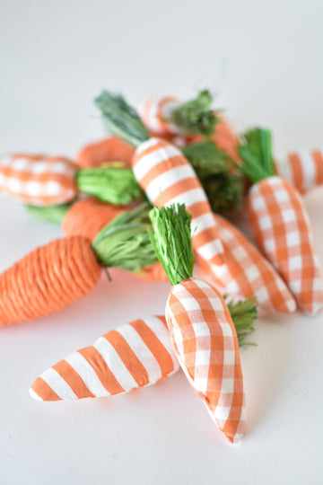 Set of 12 x 4.5" Orange and White Fabric/Jute Carrots