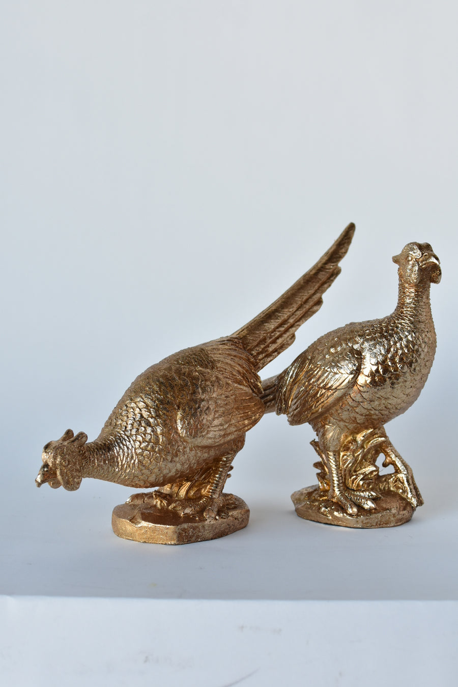 Set of 2 13"H Gold Tone Resin Pheasants