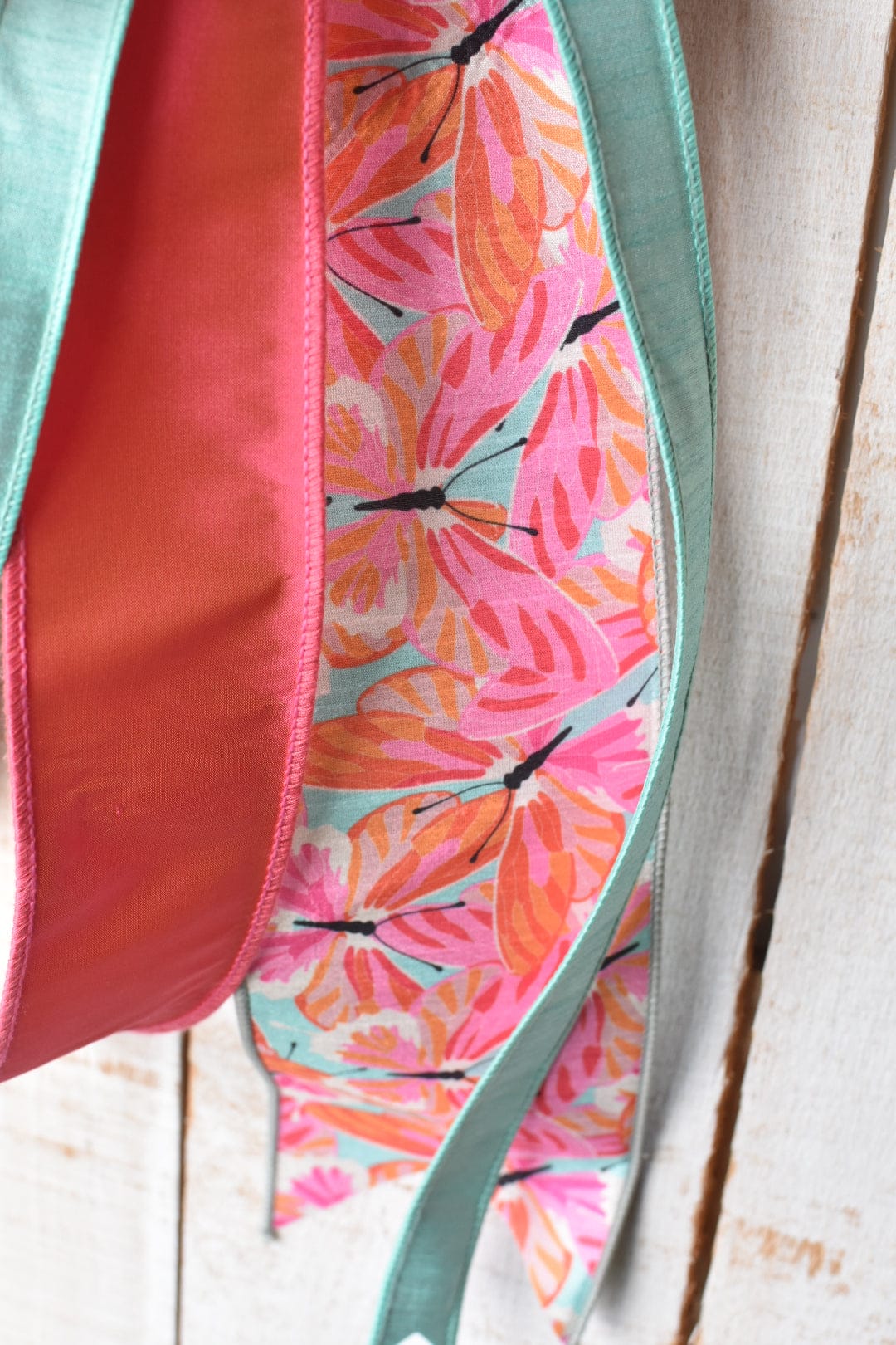 Coral/Orange/Pink/Blue Butterfly Hand Tied Bow