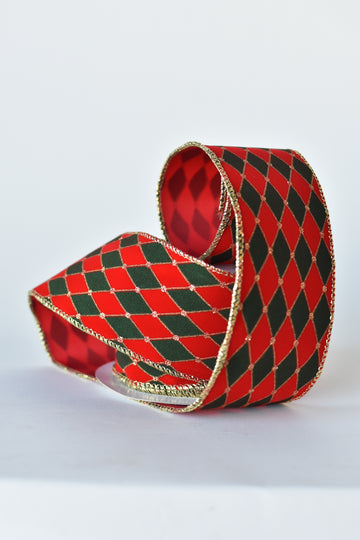 2.5"x10 yard Red Green Harlequin Ribbon