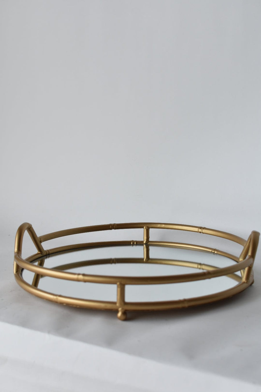 13" W Gold Round Mirror Tray