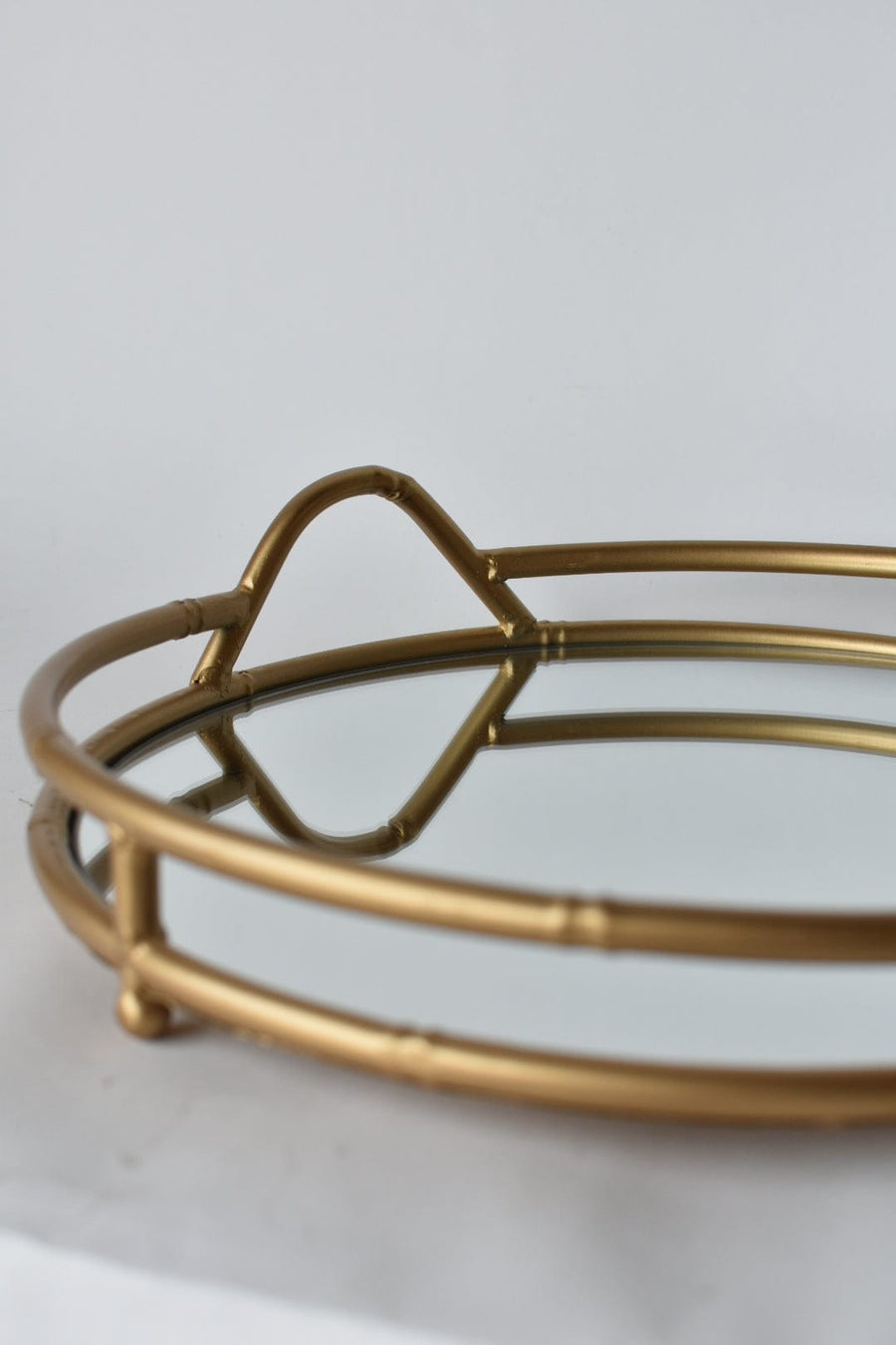13" W Gold Round Mirror Tray