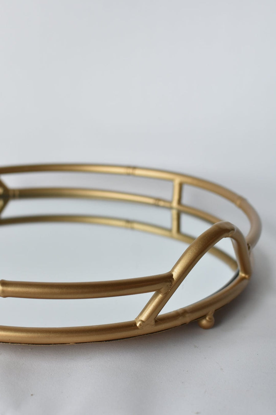 13" W Gold Round Mirror Tray