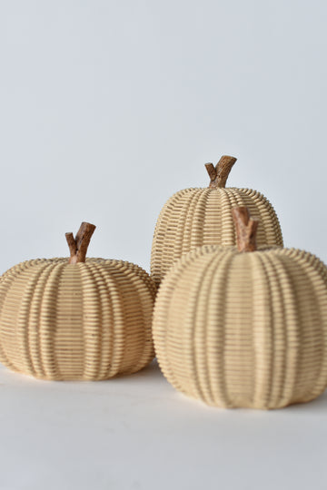 Set of 3 Faux Woven Wicker Look Pumpkins